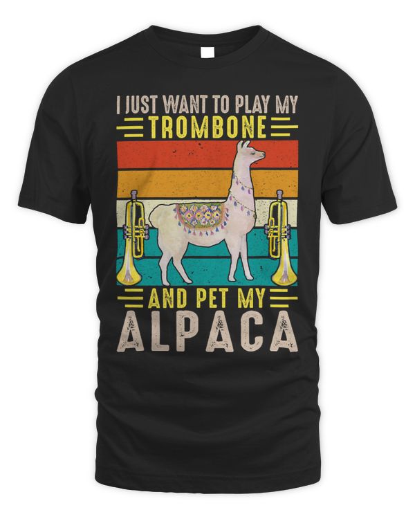 Retro Vintage Style Trombone Player Alpaca Llama Lover
