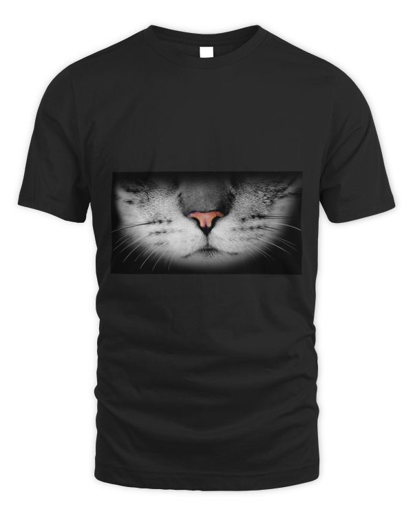 Funny Realistic Cute Furry Cat Face Pink Nose Black White