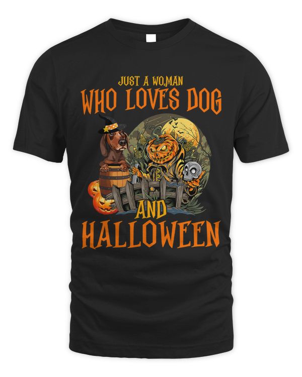 Just A Women Who Loves Dog And Halloween Scary Pumpkin Witch 22