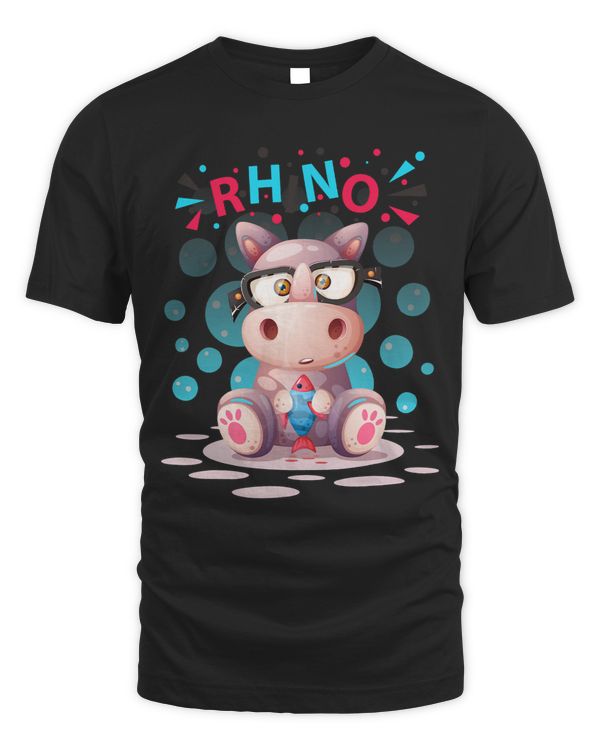 FUNNY RHINO SHIRT. CUTE RHINO WEARING GLASSES. BUBBLES
