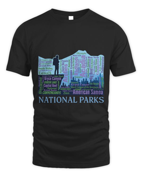 All National Parks List Word Cloud Hiker Mountain Graphic