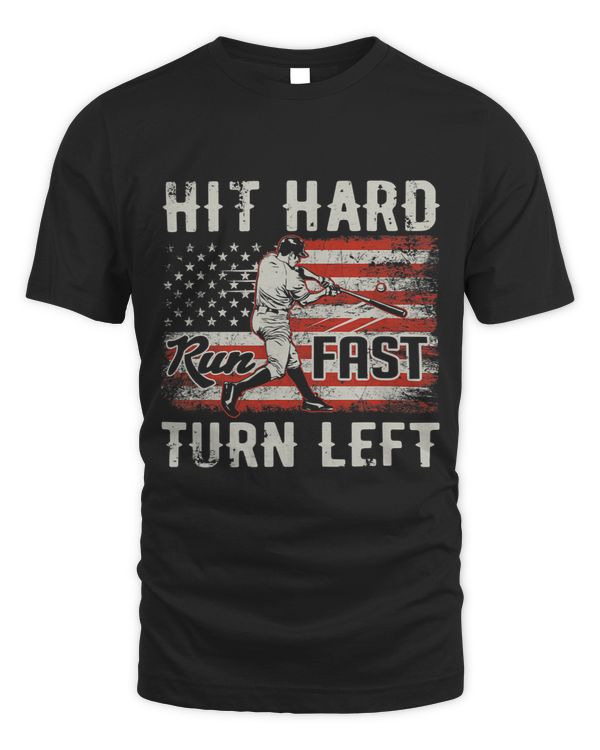 Hit Hard Run Fast Turn Left Baseball Player USA Vintage Flag