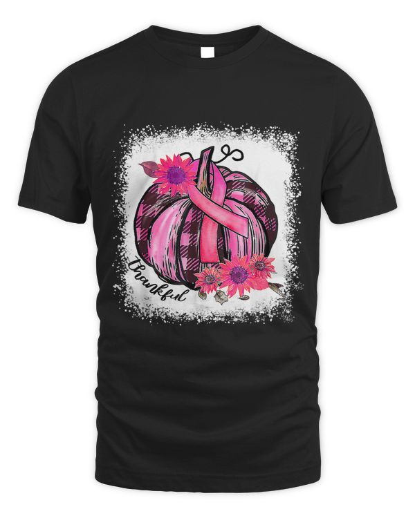 Bleached Thankful Buffalo Plaid Pumpkin Breast Cancer