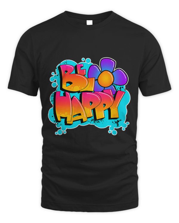 Be Happy Colorful Flower Bubble Letter Word Art
