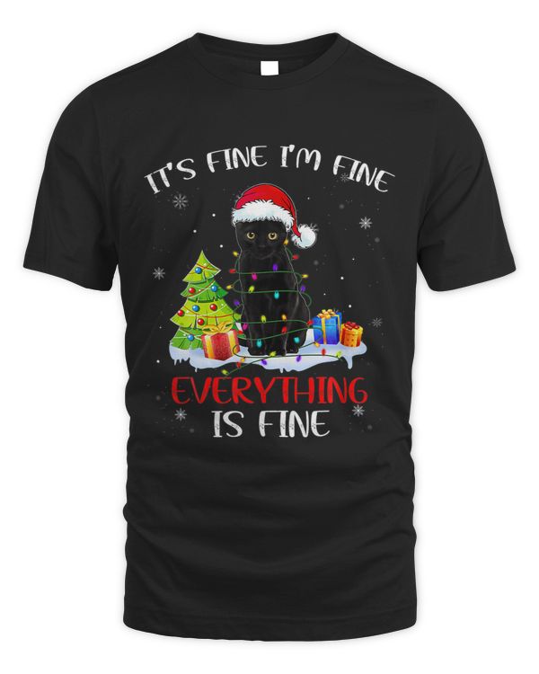 I M Fine Everything Is Fine Black Cat Christmas Lights
