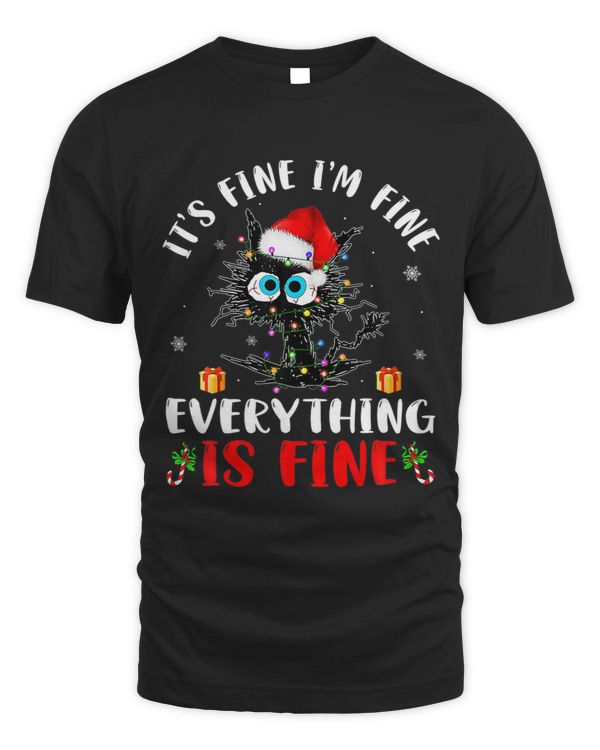 It S Fine Everything Is Fine Christmas Light Black Cat