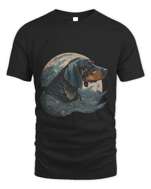 Surrealism Japanese Painting Black And Tan Coonhound dog 1