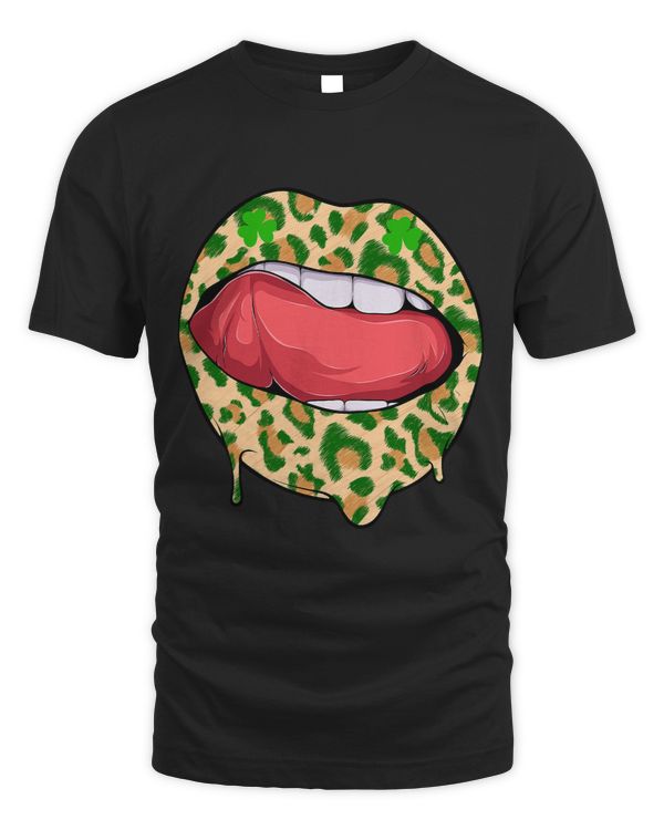 Kiss Leopard Dripping Lips St Patricks Day Cheetah Funny