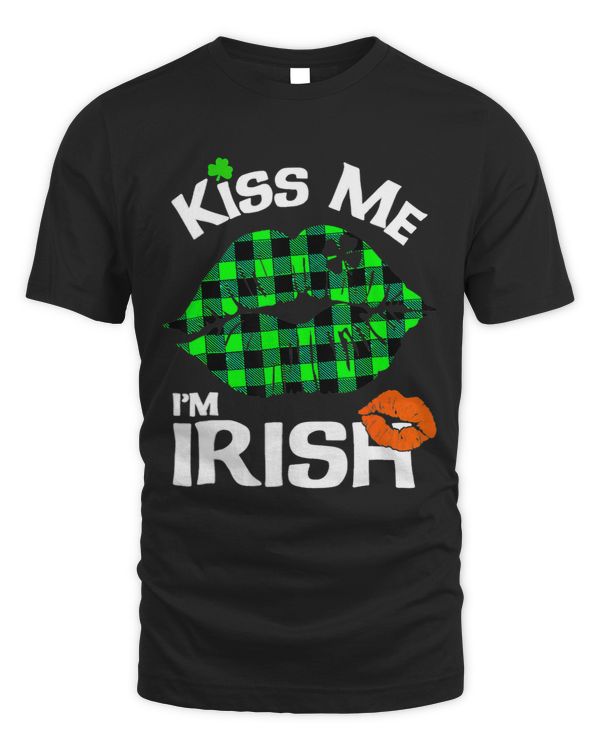Kiss Me Im Irish Buffalo Plaid Lips Clover St Patricks Day