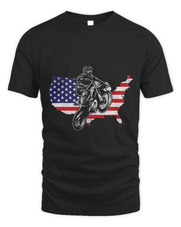 Dirt Bike American Map 4th Of July Patriotic USA Flag
