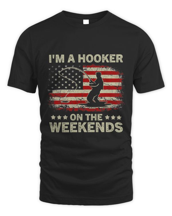 Im A Hooker On The Weekends Vintage Fishing USA FLag