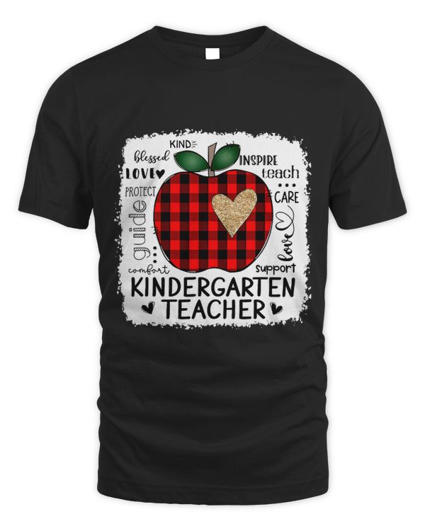 kindergarten teacher typography apple buffalo plaid