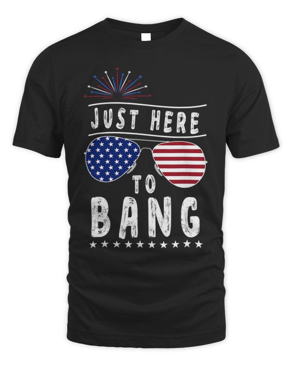This says Just Here to Bang 4th of july Funny Sayings Fun