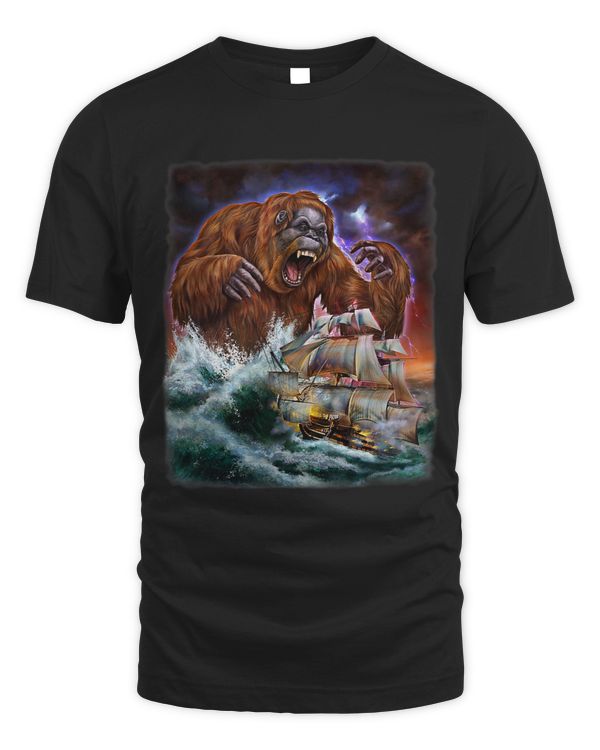 Monster Orangutan as Kraken Attack a War Ship at High Seas