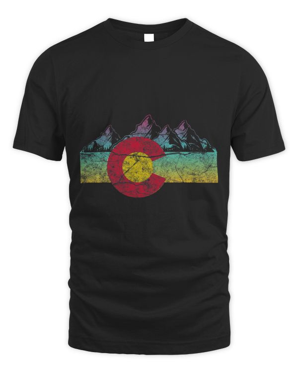 Retro State Flag Colorado Rocky Mountains Skiing Aspen Vail