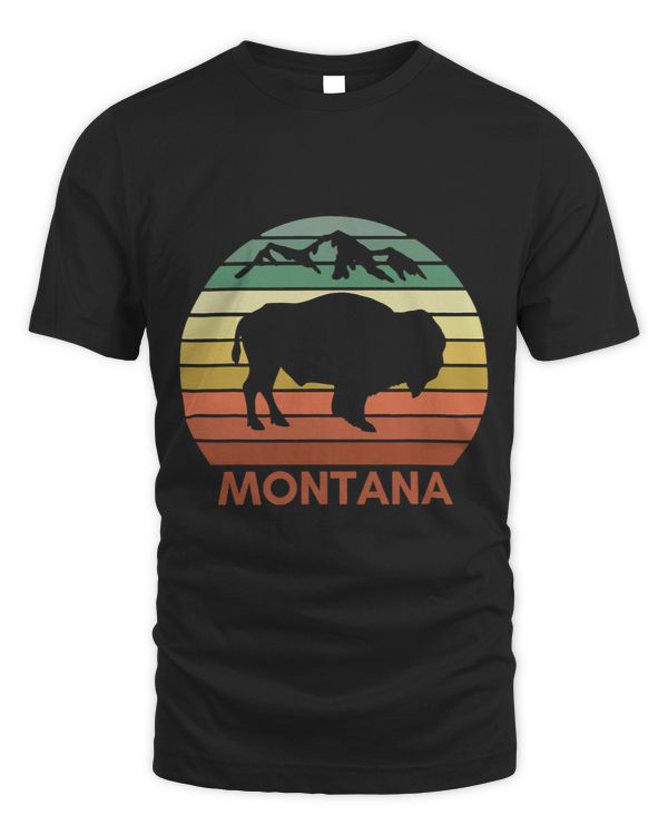 Montana Buffalo Mountains Nature Retro Sunset