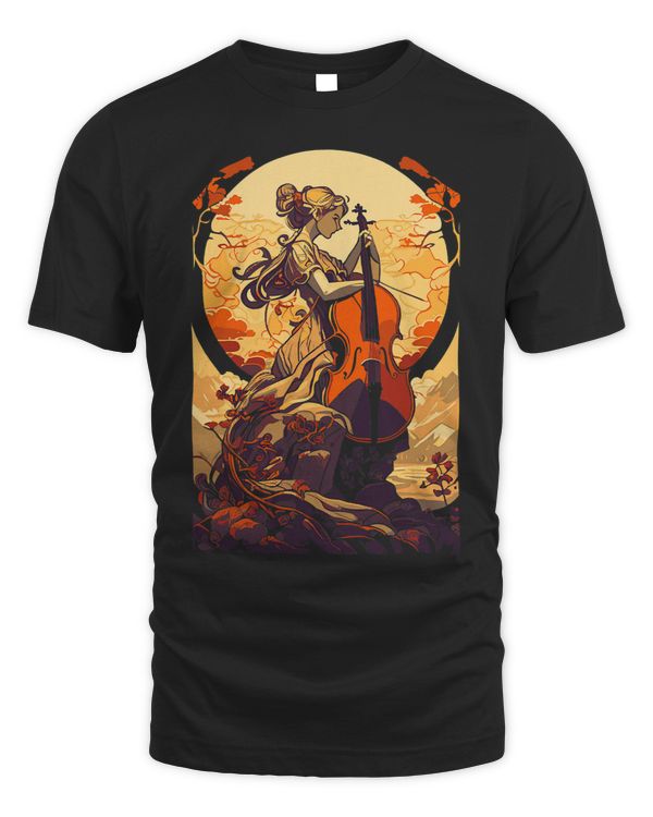 Art Nouveau Cello Girl Beautiful Cello Player Art T-Shirt