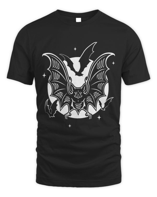 Vampire Bats And Moon With Stars At Night Halloween Goth