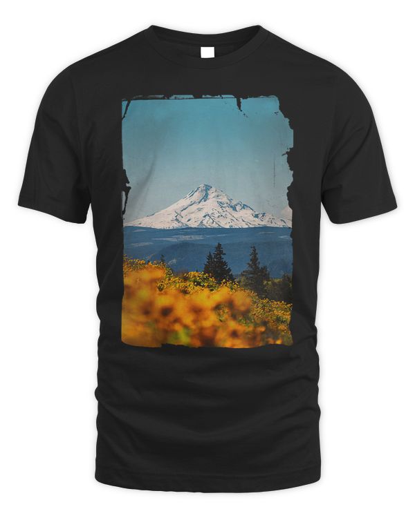 Mt Hood from Columbia River Gorge with Sunflowers Mount Hood