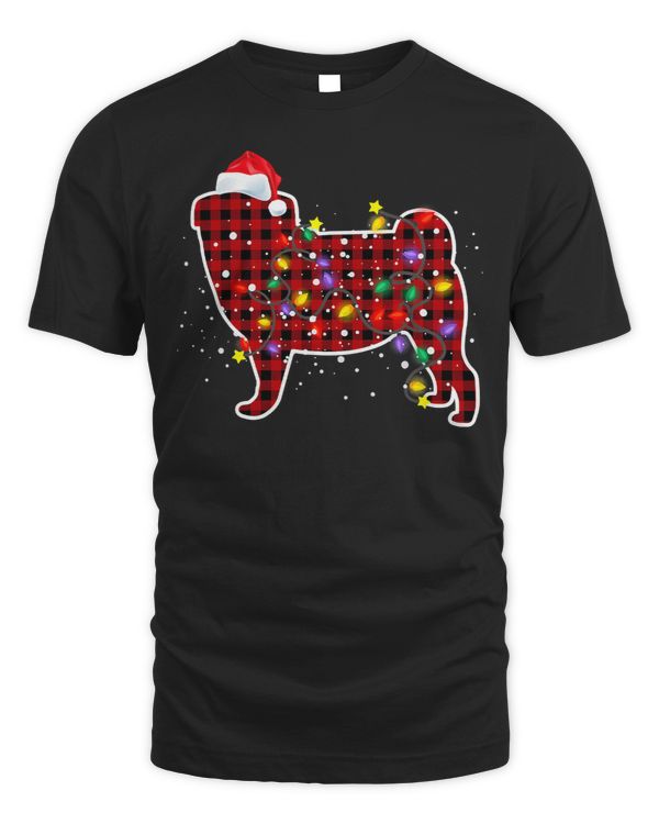 Pug Lover Red Plaid Christmas Pajamas Family Xmas Lights Mom 168 Pugs Dog