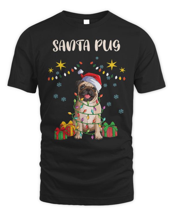 Pug Lover Merry Christmas Santa Pug Santa Hat Xmas Lights Funny 224 Pugs Dog