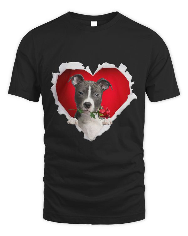 Bully Nose Pitbull Dog Rose Heart Valentines Day Couple Men Women Pitbull Dog
