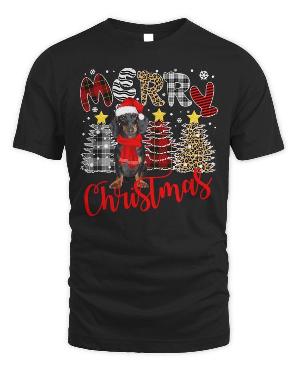 Wiener Merry Christmas Tree Leopard Plaid Printed 283 Dachshund Doxie