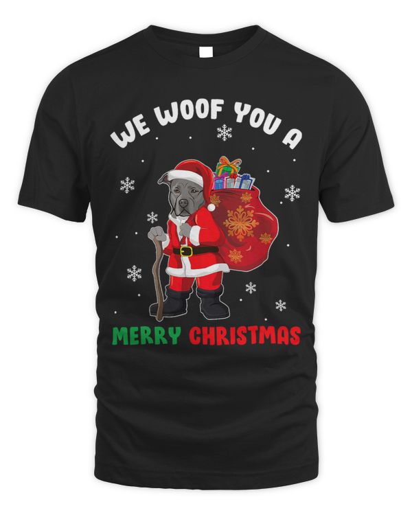 Funny Bully Santa Clause We Woof You a Merry Christmas Pitbull Dog
