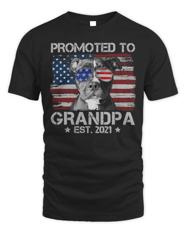 Bully Lover Dog Mens Pitbull Promoted To Grandpa Dog American Flag Patriotic 541 Pitbull Dog