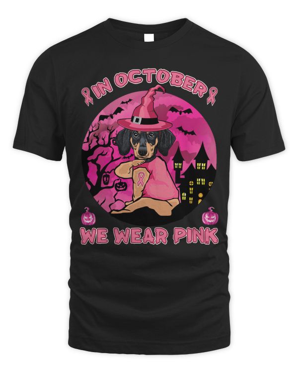 Wiener Breast Cancer Awareness In October We Wear Pink Dachshund 672 pink ribbon Dachshund Doxie