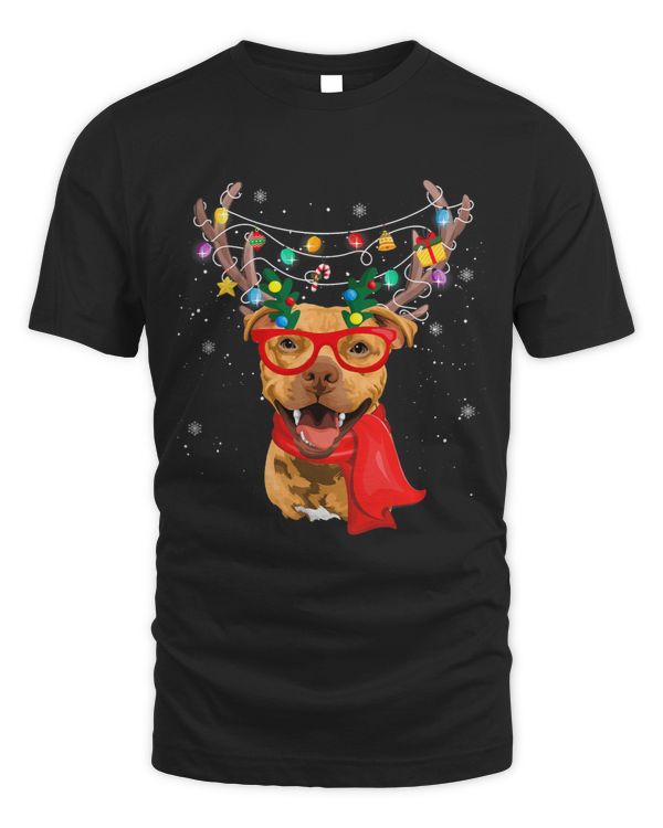 Bully Scarf Reindeer Lights Christmas Tree Xmas Holiday Pitbull Dog