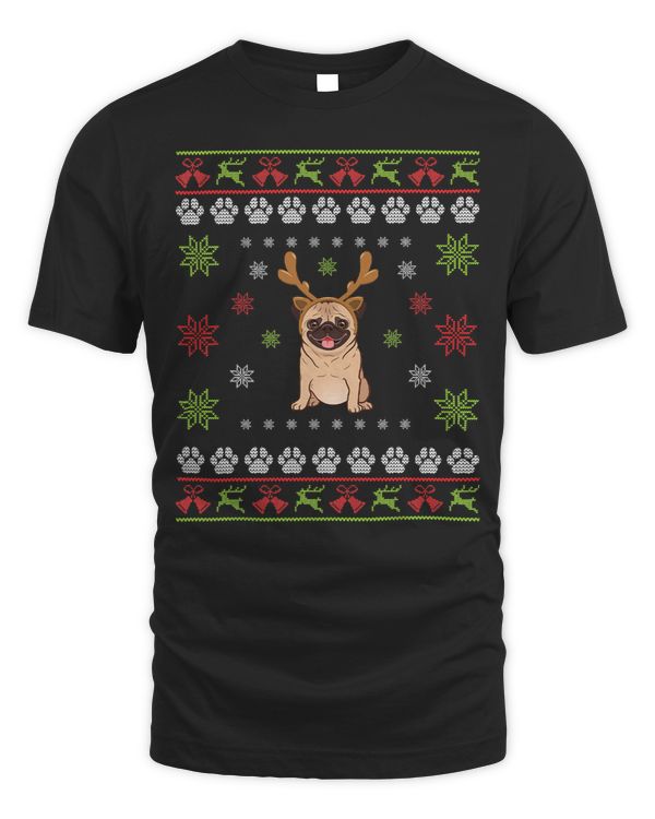 Pug Lover Ugly Christmas Cute Dog With Antlers 190 Pugs Dog