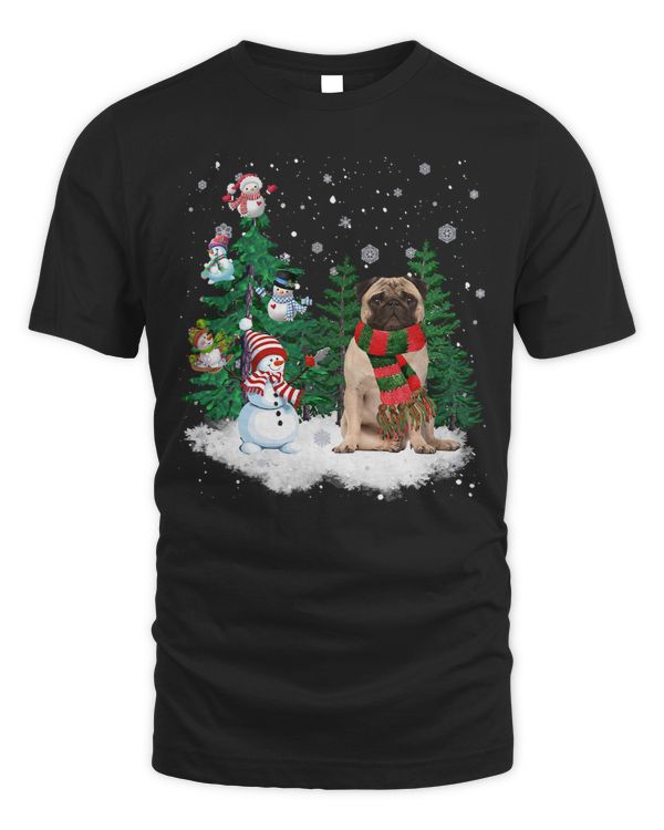 Pug Lover Christmas Snowman Xmas Tree Pajama 26 Pugs Dog