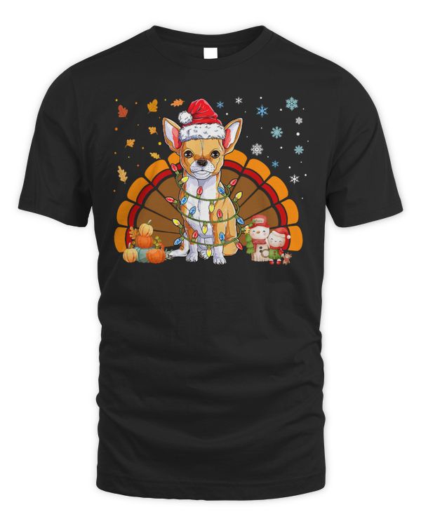 Chihuahuas Turkey With Santa Hat Thanksgiving Christmas 392 Chihuahua Dog