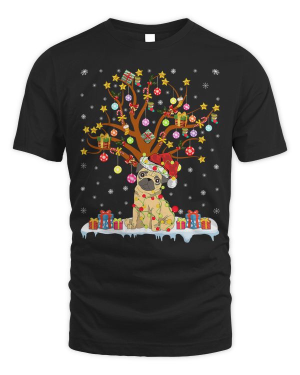 Pug Lover Funny Xmas Lighting Tree Santa Pug Christmas Tree 201 Pugs Dog