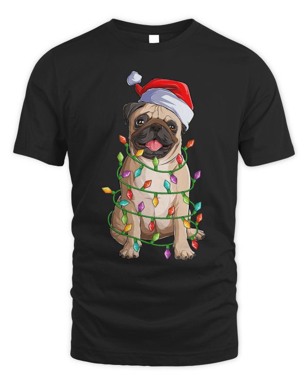 Pug Lover Merry Christmas Lights in Santa Hat Lover 254 Pugs Dog