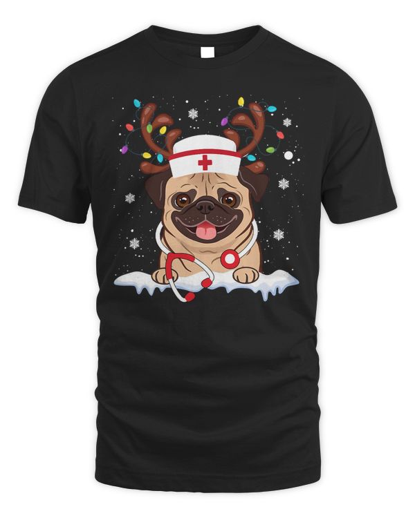 Pug Lover Pug Ugly Christmas Sweater For Women Men Reindeer Nurse Hat 418 Pugs Dog
