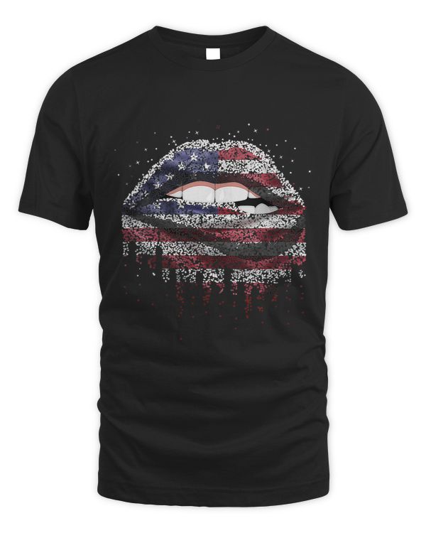 American Flag Biting Lip 4th Of July USA America