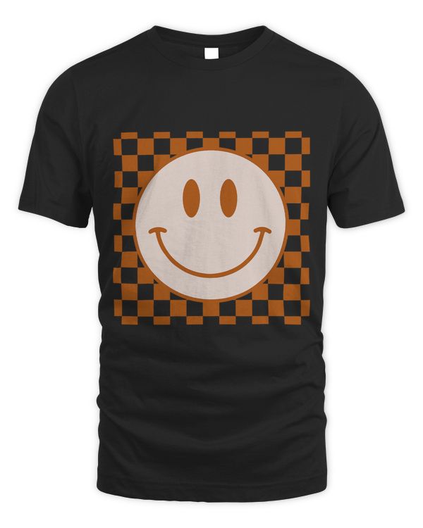 Retro Happy Face Shirt Checkered Pattern Smile Face Trendy