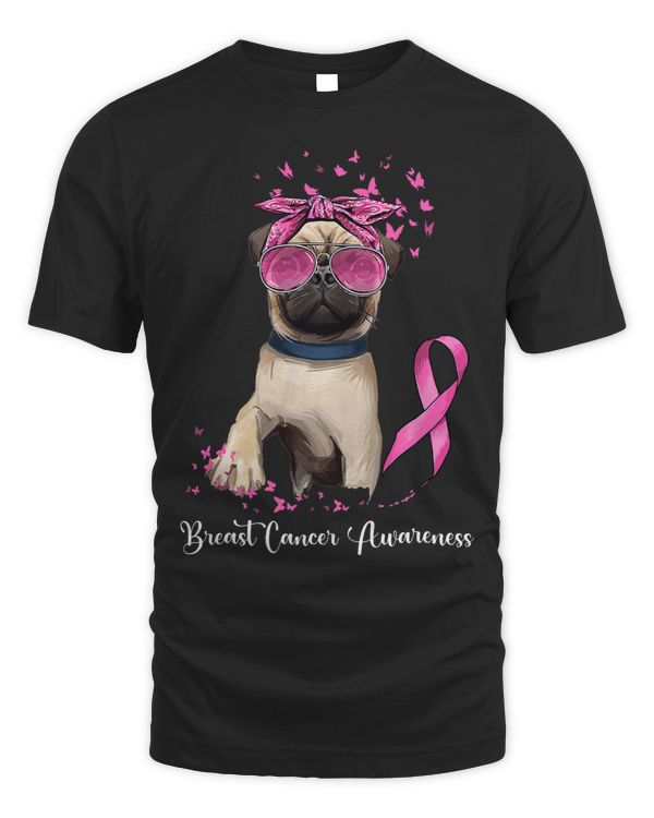 Pug Lover Lover Pink Ribbon Breast Cancer Awareness5 Pugs Dog