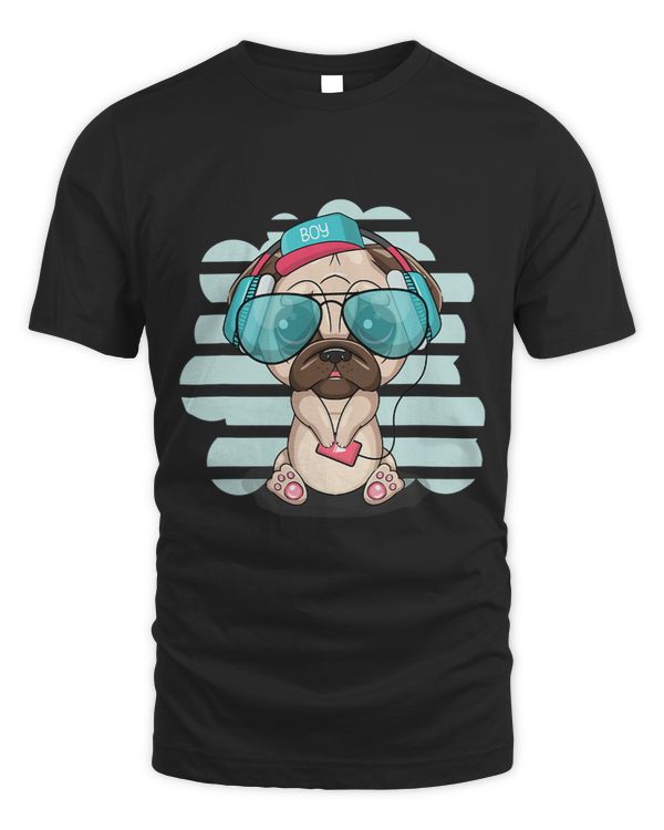 Pug Lover Cute Cartoon with Headphones Pugs Dog