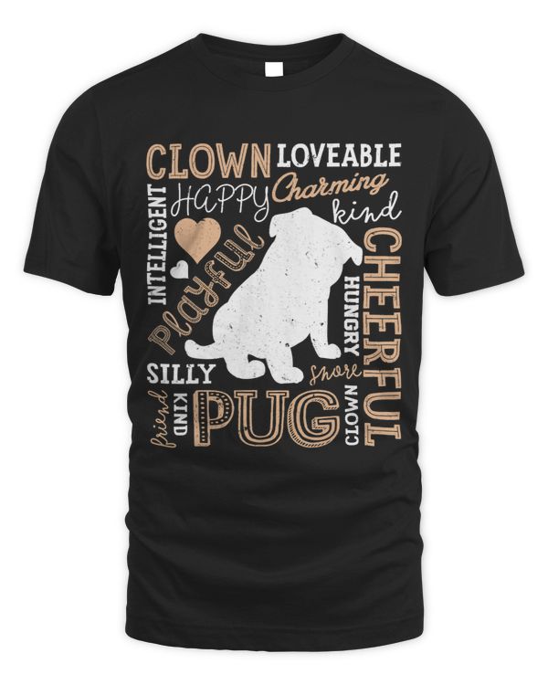 Pug Lover Typography Word Art Funny Dog Lover Gifts Men Women 20 Pugs Dog