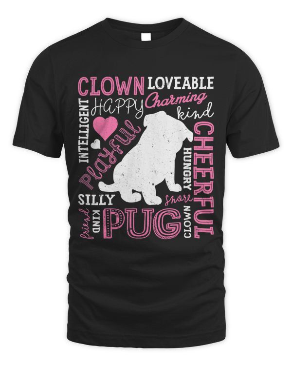 Pug Lover Typography Word Art Funny Dog Lover Gift Boys Kids Girls Pugs Dog