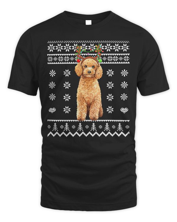 Poodles Christmas Lights Dog Reindeer Pajama Ugly Sweater 74 Poodle dog