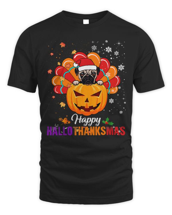 Pug Lover Happy HalloThanksMas Turkey Santa Pug Hat Lover Pumpkin Fall 280 Pugs Dog