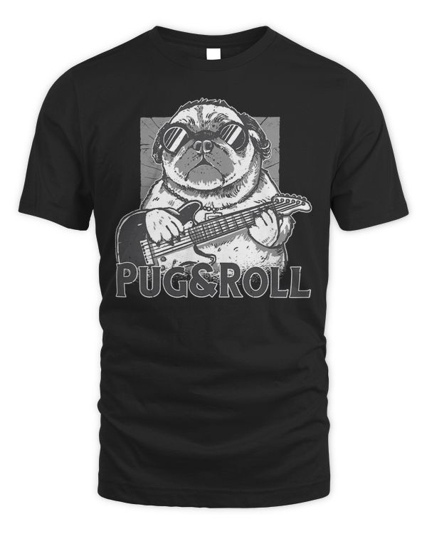 Pug Lover with sunglasses playing guitar 130 Pugs Dog