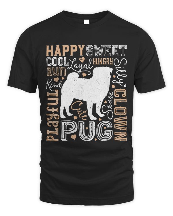 Pug Lover Typography Word Art Funny Dog Lover Gift Boys Kids Girls 20 Pugs Dog