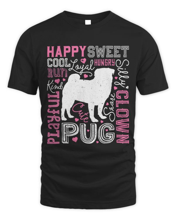 Pug Lover Typography Word Art Funny Dog Lover Gifts Men Women Pugs Dog