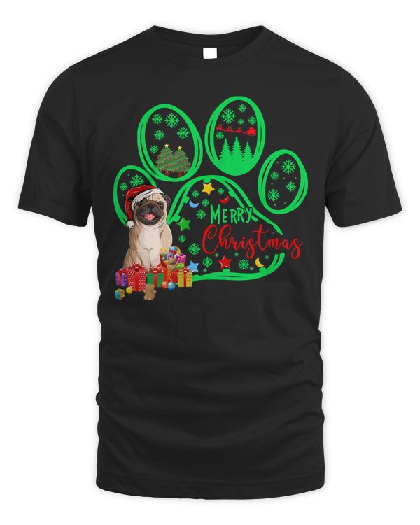 Pug Lover Merry Christmas Pug Santa Claus Hat Dog Paw Funny Pajama 186 Pugs Dog