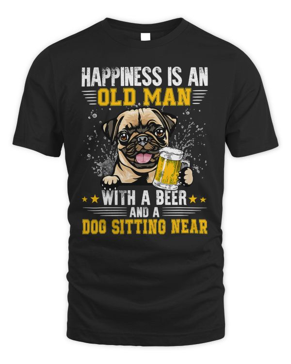 Pug Lover Happiness Is An Old Man With A Beer And A Chinese Pug 24 Pugs Dog